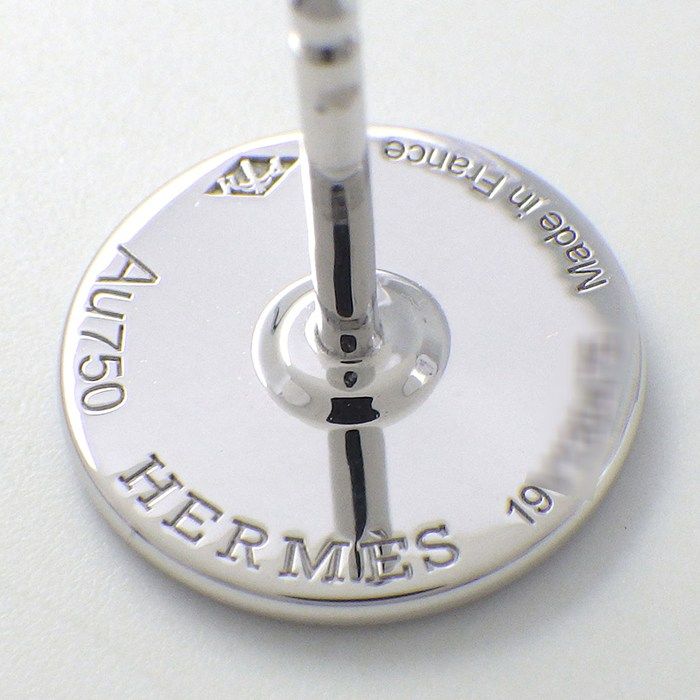 Hermes Earrings Sellier Round Logo Diamond 18k White Gold — view 3