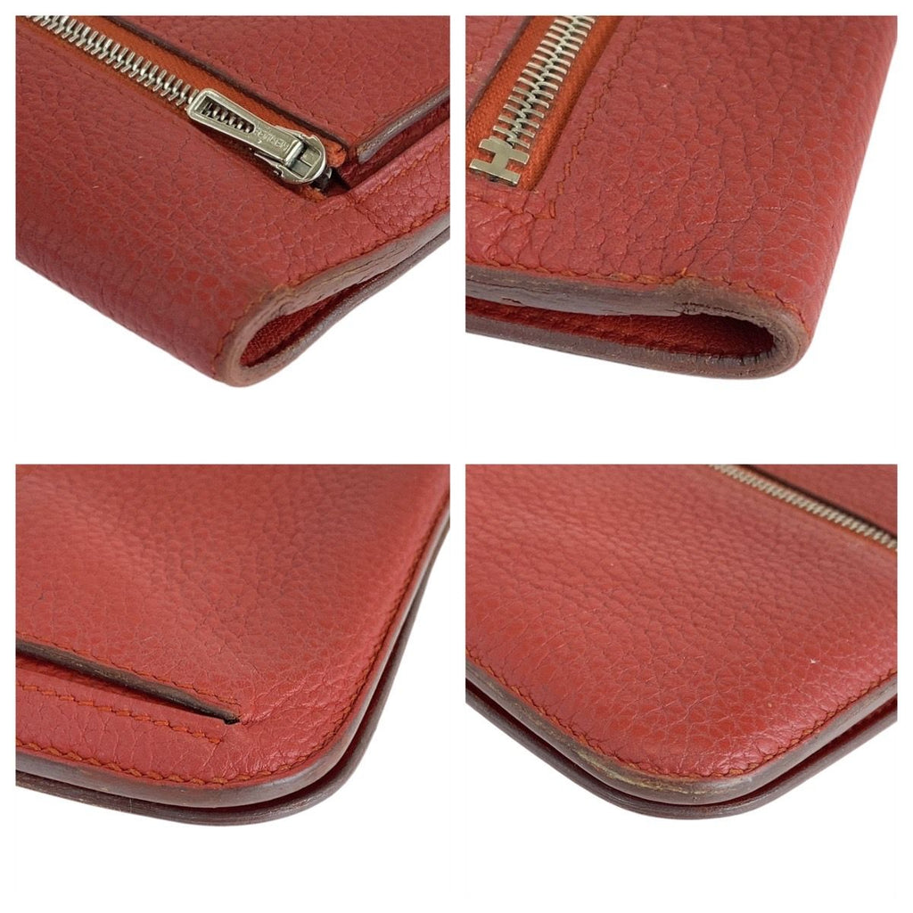 Hermes Dogon Long Rouge Grenat Red Silver Togo Wallet — view 8