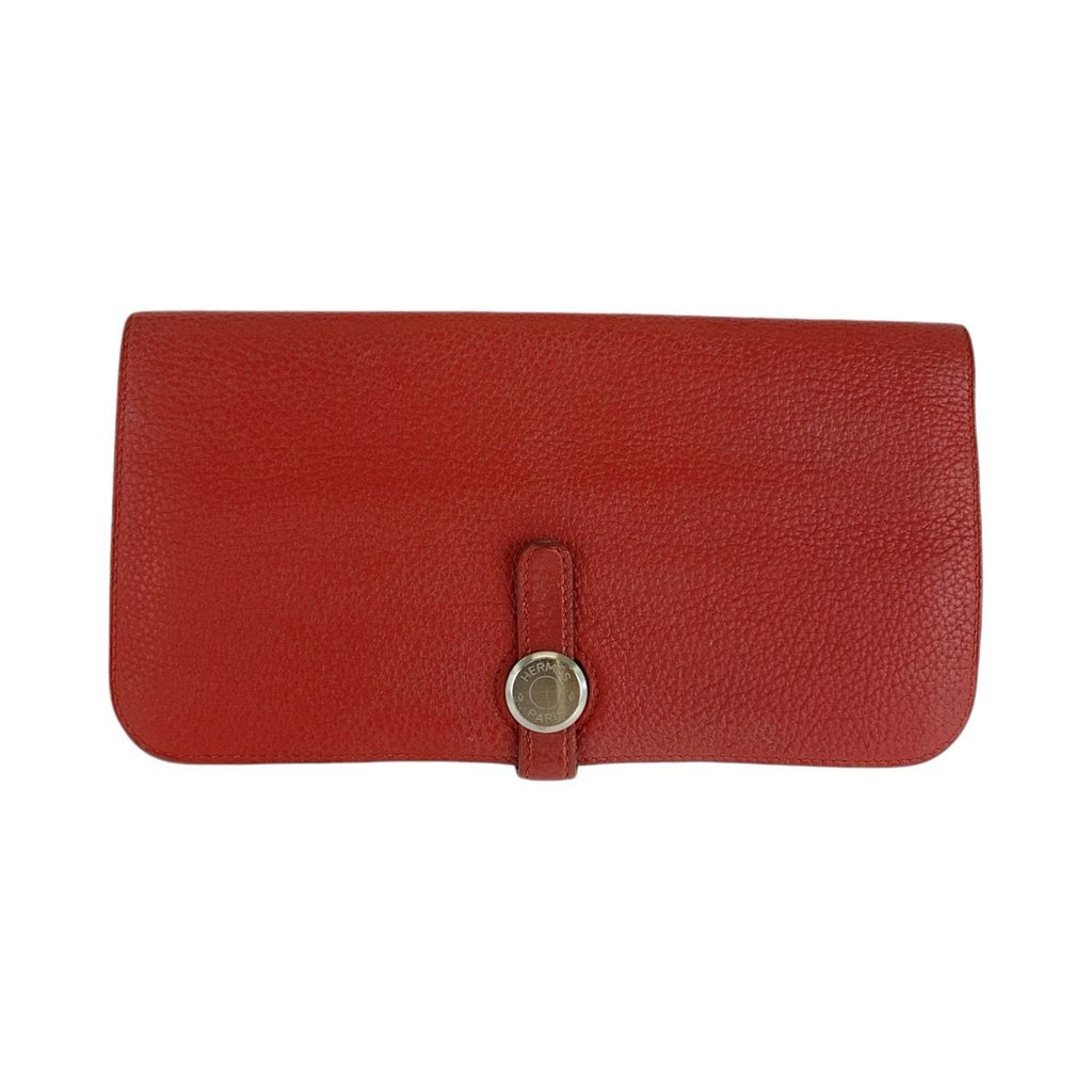 Hermes Dogon Long Rouge Grenat Red Silver Togo Wallet