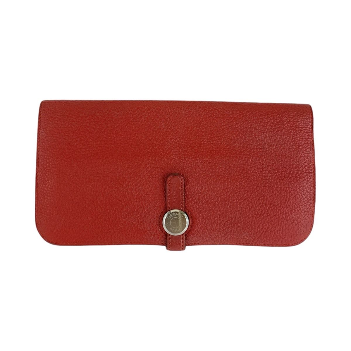 Hermes Dogon Long Rouge Grenat Red Silver Togo Wallet