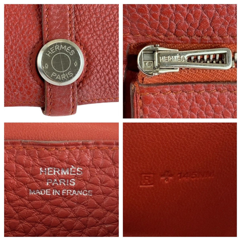 Hermes Dogon Long Rouge Grenat Red Silver Togo Wallet — view 3