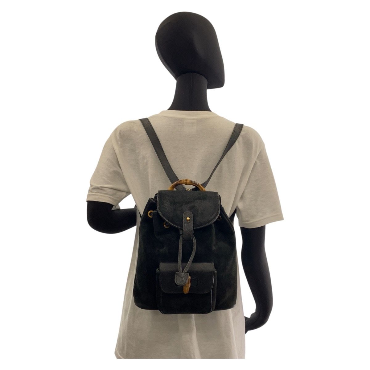 Gucci Bamboo Black Gold Suede Backpack — view 6