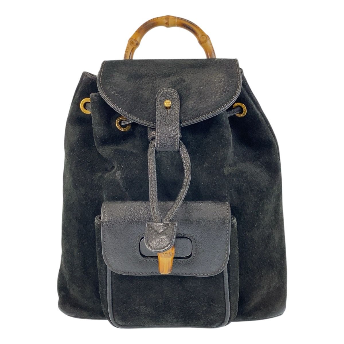 Gucci Bamboo Black Gold Suede Backpack