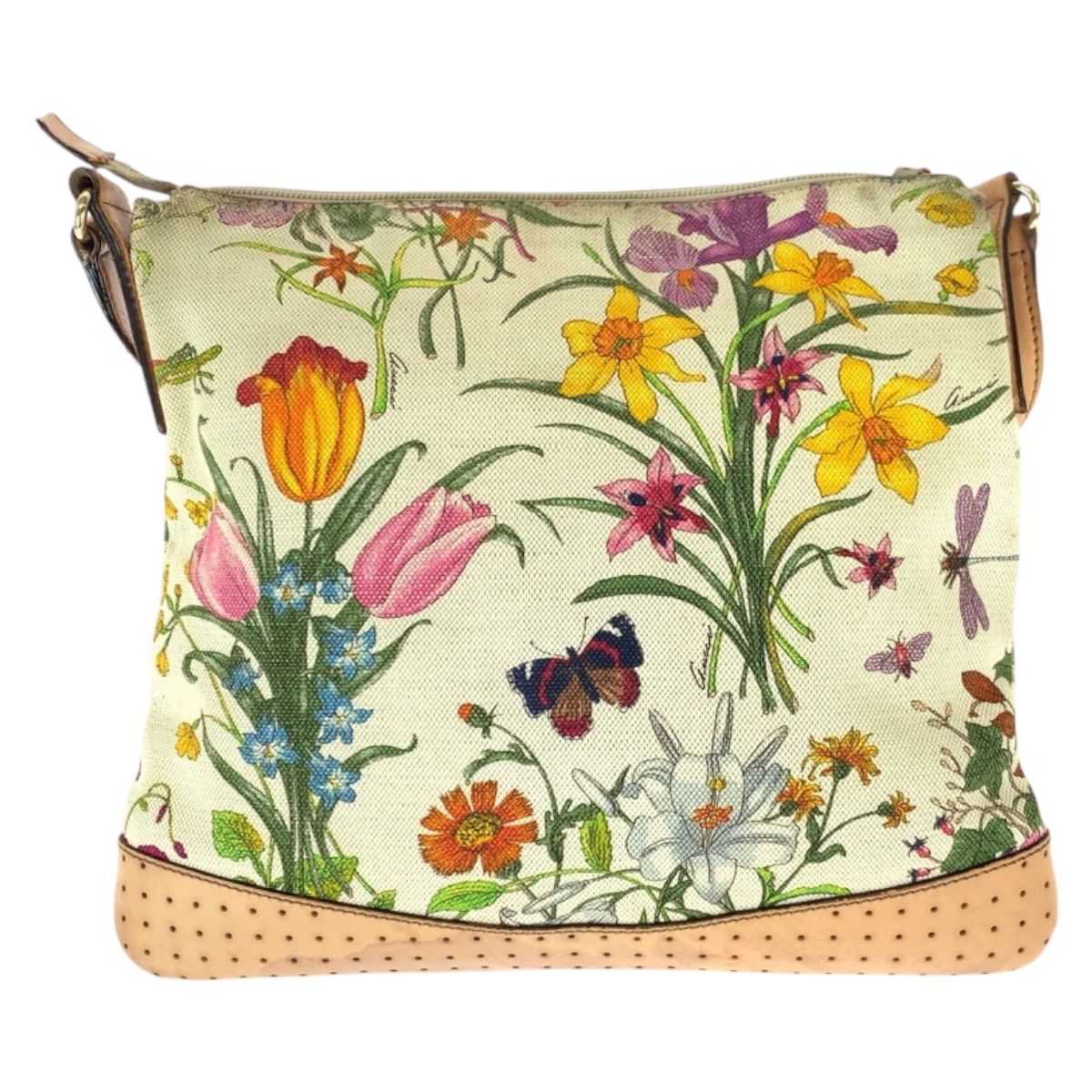 Gucci Flora Multicolor Gold Canvas Leather Shoulder Bag — view 2