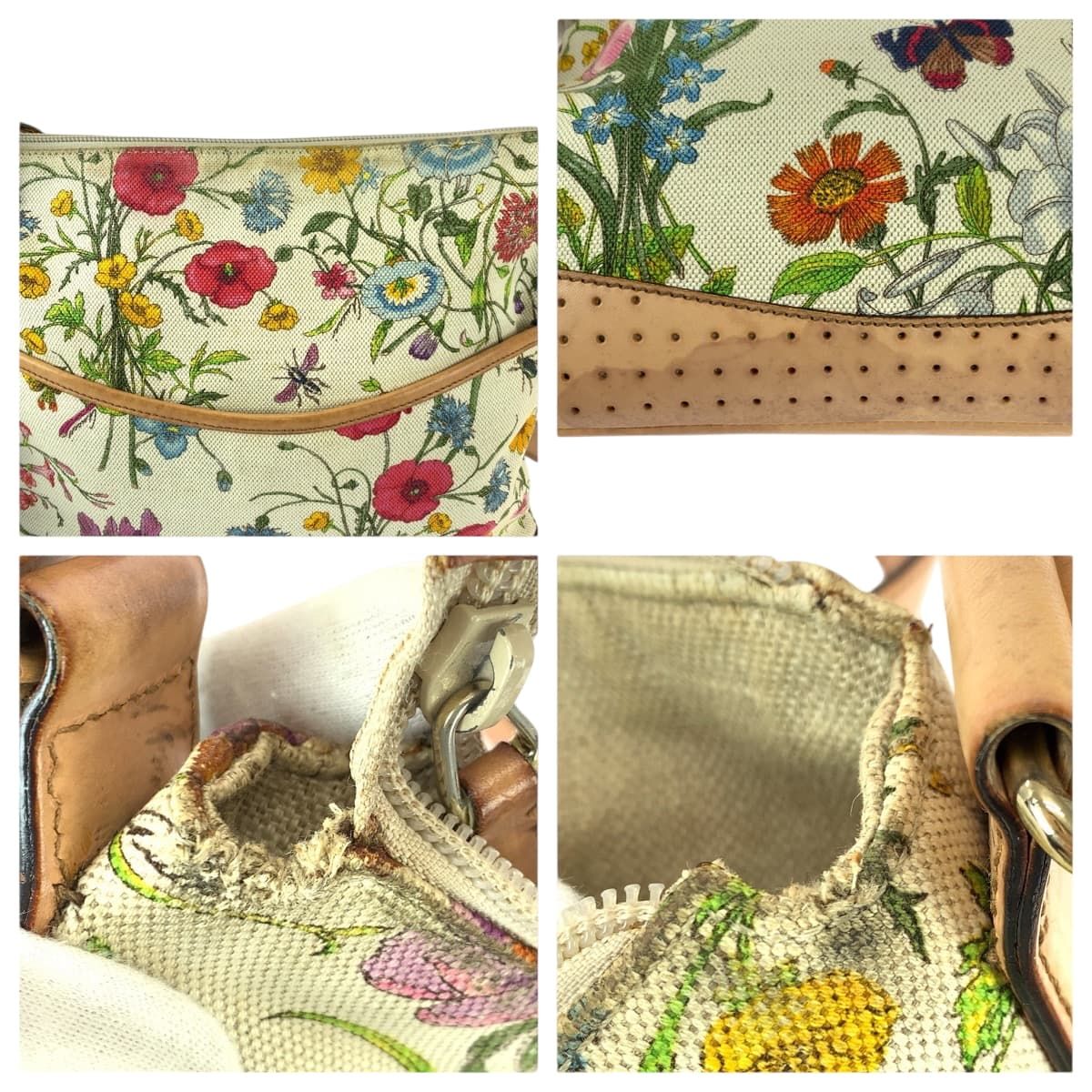 Gucci Flora Multicolor Gold Canvas Leather Shoulder Bag — view 5