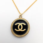 Chanel CC Logo Gold Black Pendant Round Coin Vintage 01P