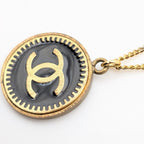 Chanel CC Logo Gold Black Pendant Round Coin Vintage 01P — view 2