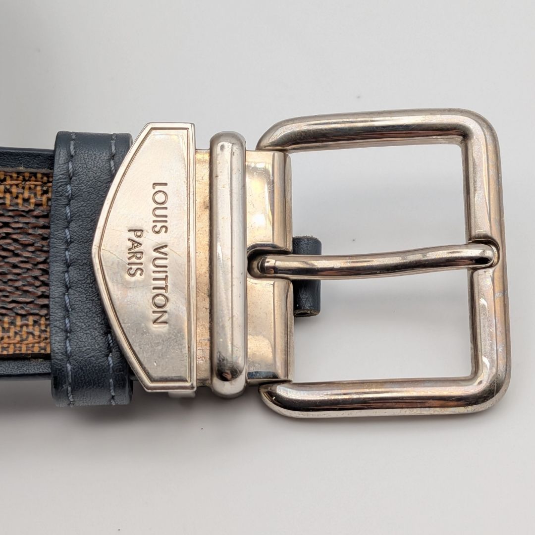 Louis Vuitton Ceinture Sidney Damier Belt Logo Silver Brown Navy — view 3