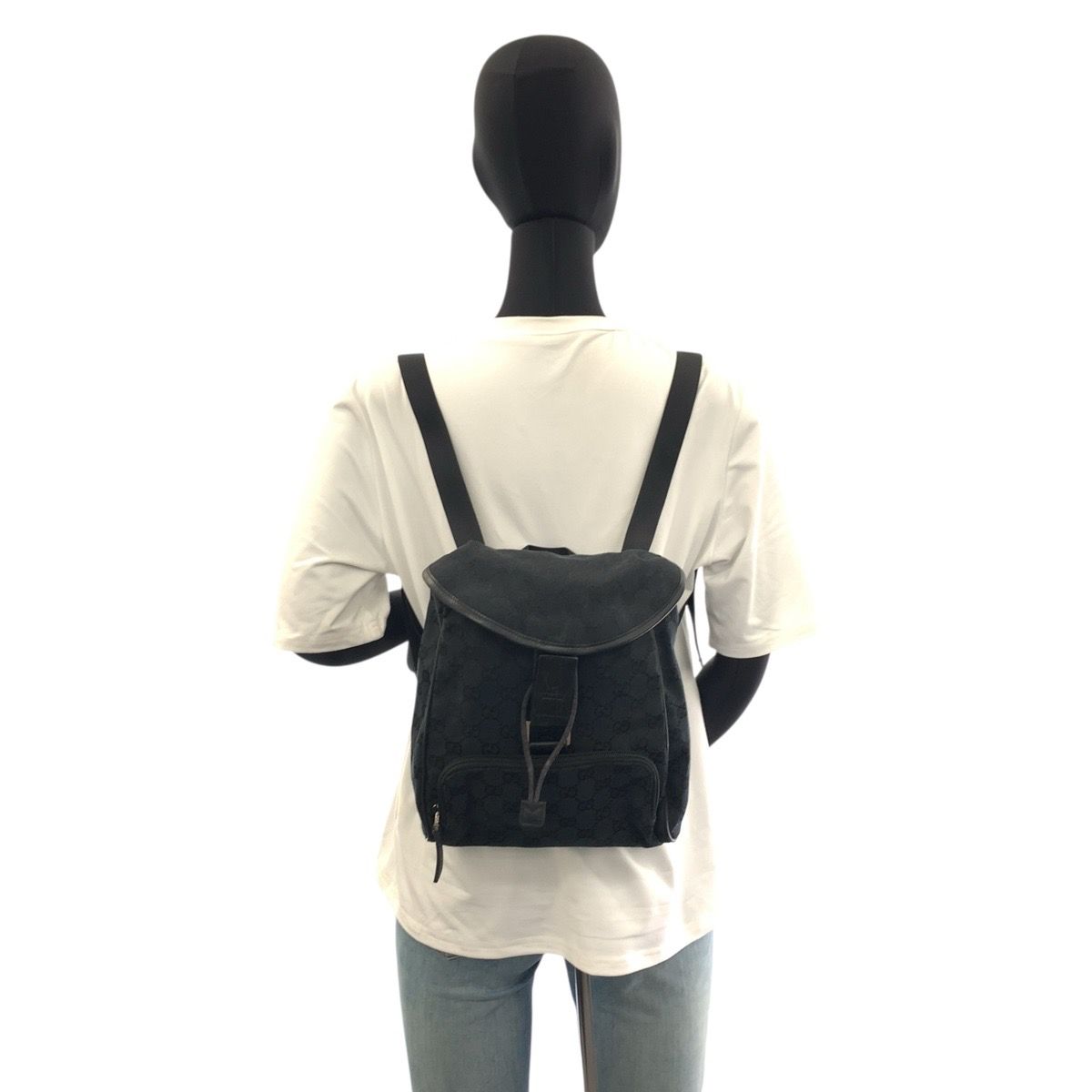 Gucci Black Silver GG Canvas Leather Backpack — view 7