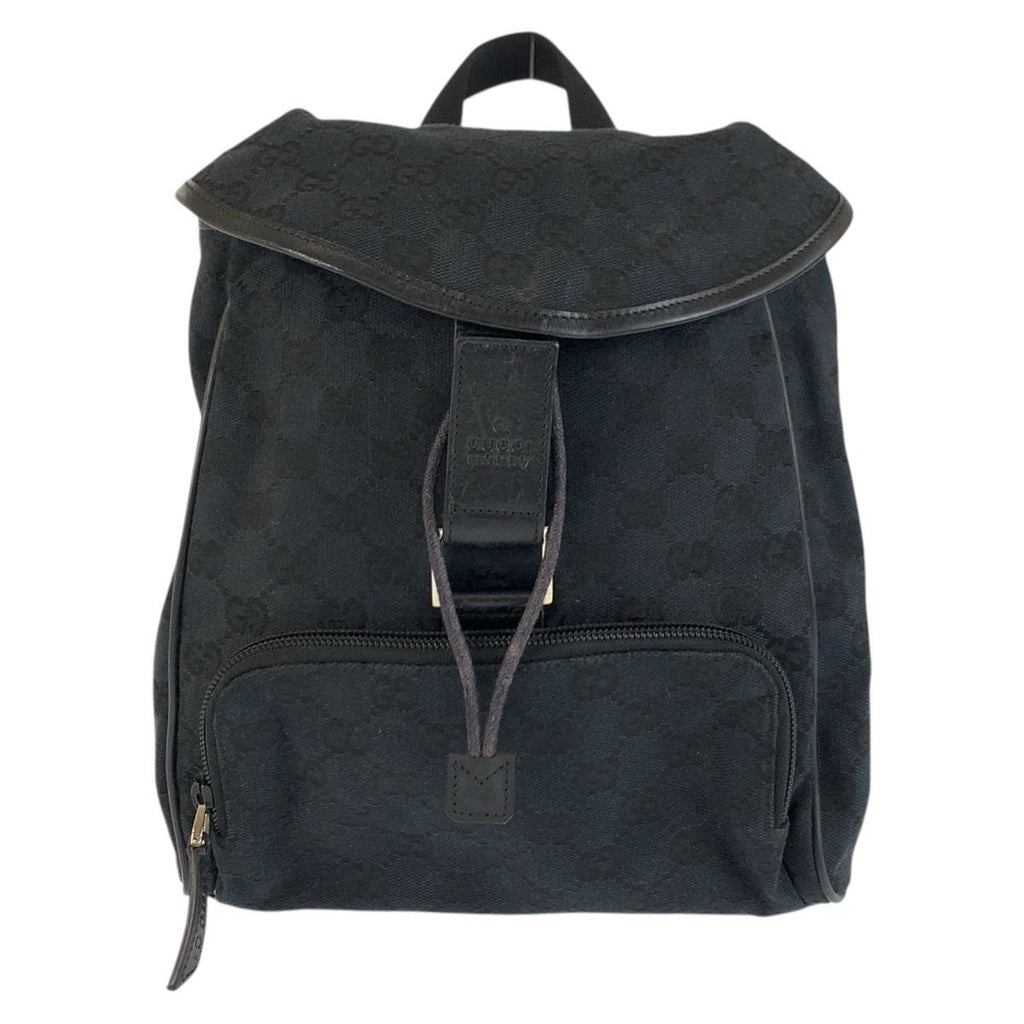 Gucci Black Silver GG Canvas Leather Backpack