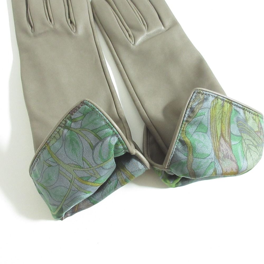 Hermes Lining Scarf Pattern Lambskin Glove 6.5 Greige — view 3