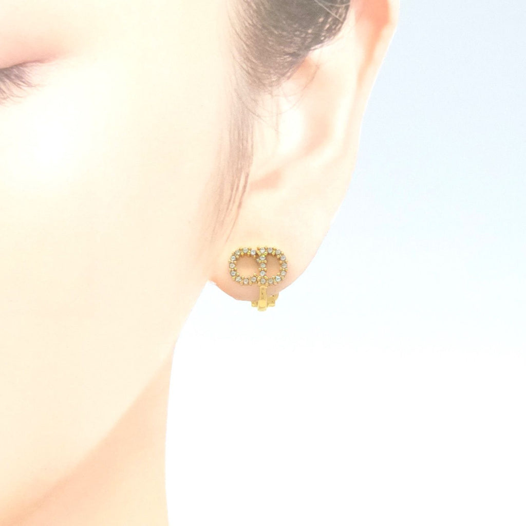 Dior Clair D Lune Clip Earrings White Crystal CD Signature Gold Tone Metal