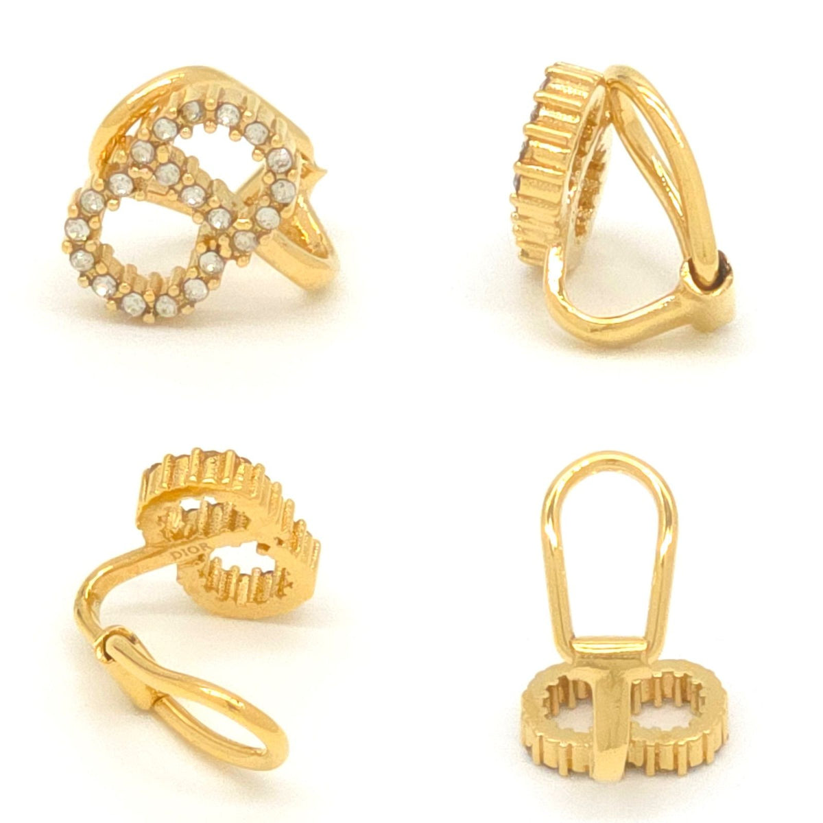 Dior Clair D Lune Clip Earrings White Crystal CD Signature Gold Tone Metal — view 4