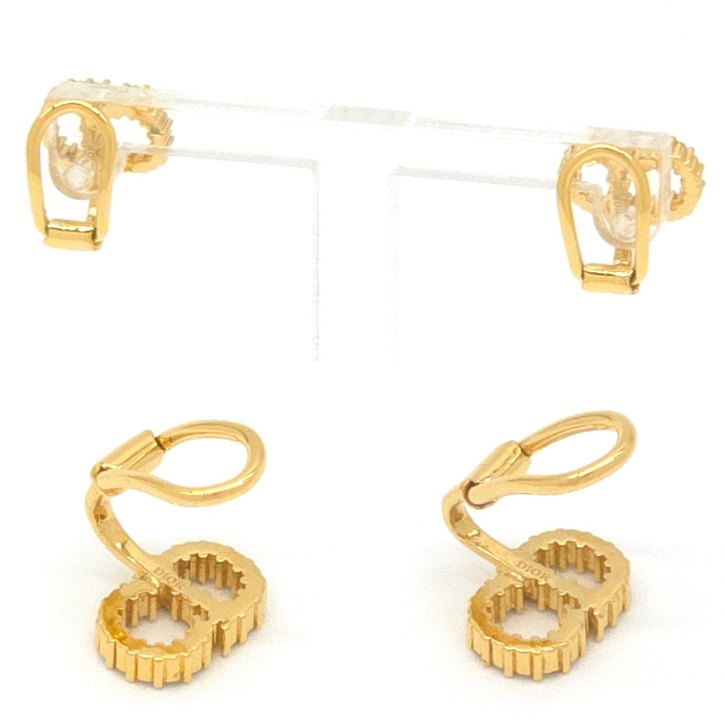 Dior Clair D Lune Clip Earrings White Crystal CD Signature Gold Tone Metal — view 6