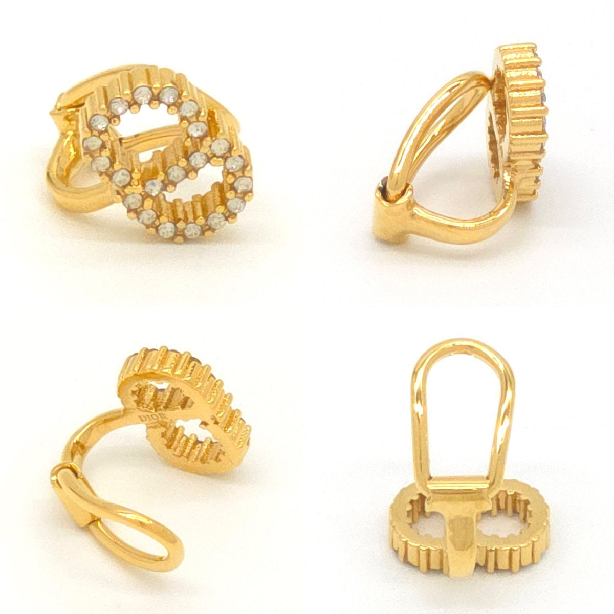 Dior Clair D Lune Clip Earrings White Crystal CD Signature Gold Tone Metal — view 5