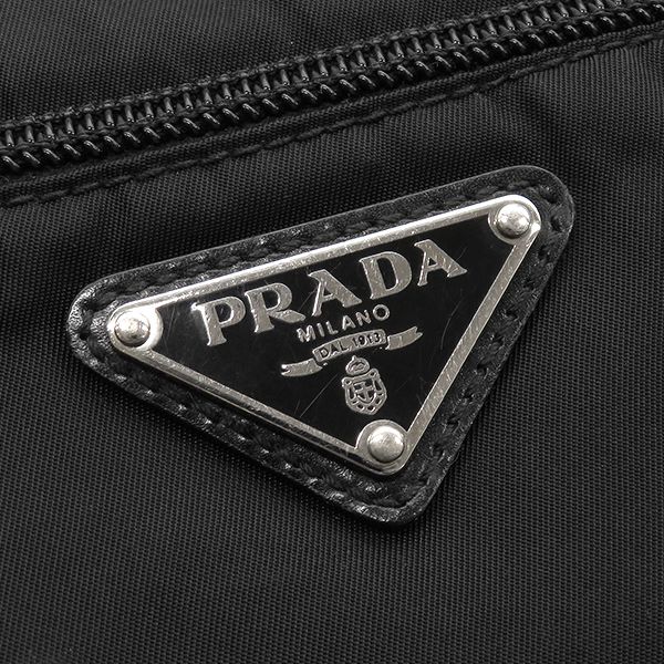 Prada Shoulder Bag Triangle Logo Nylon Black Silver — view 6