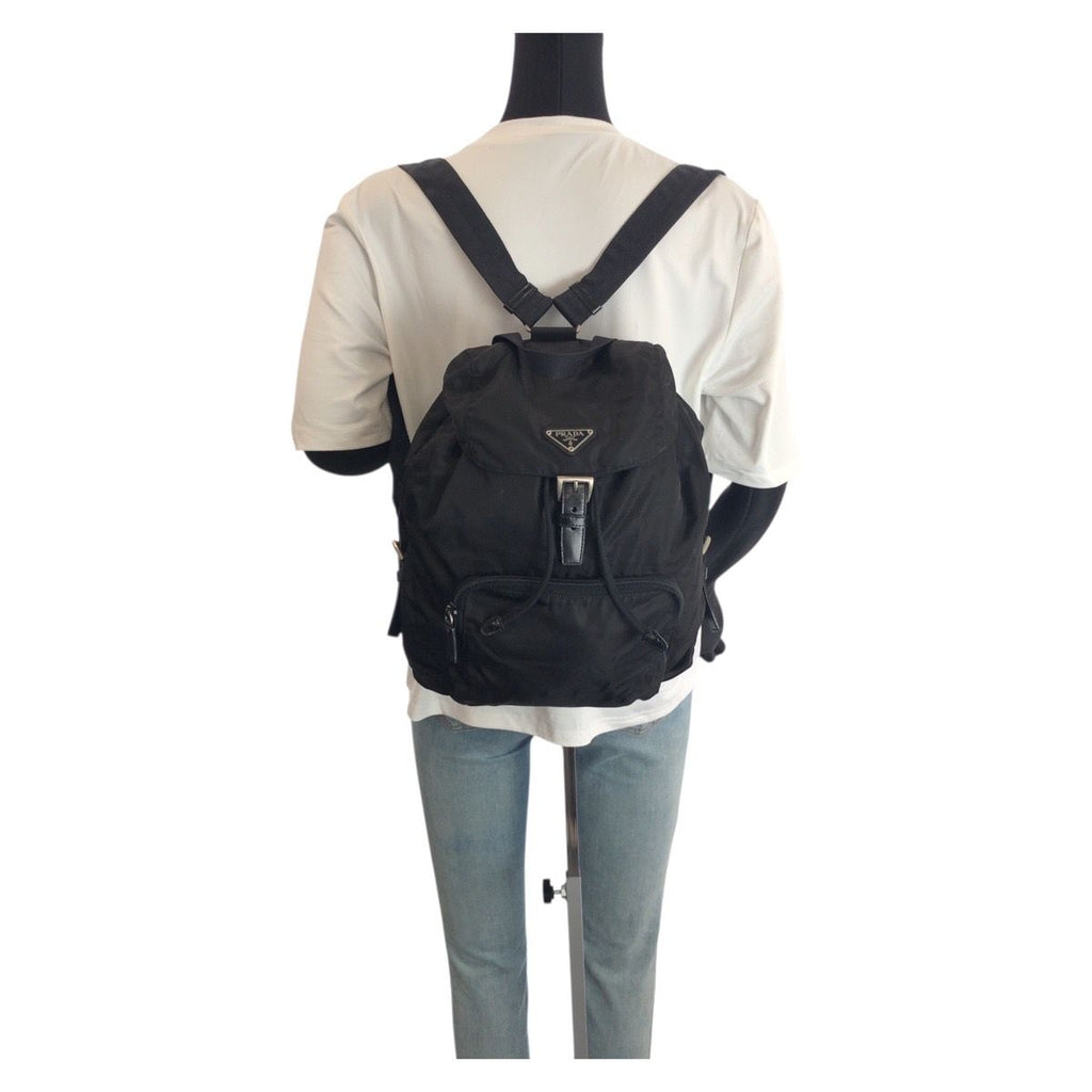 Prada Tessuto Black Silver Nylon Leather Backpack — view 7