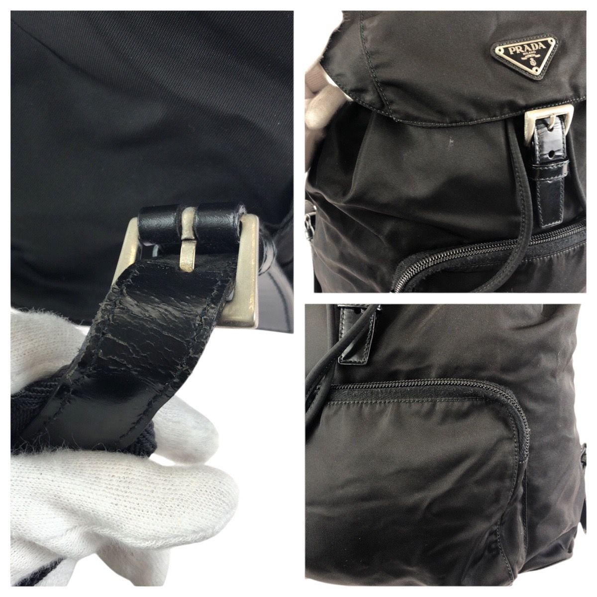 Prada Tessuto Black Silver Nylon Leather Backpack — view 5