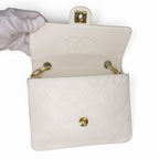 Chanel Quilted Chain Shoulder Bag Cross Lambskin White — view 4