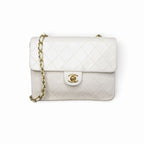 Chanel Quilted Chain Shoulder Bag Cross Lambskin White