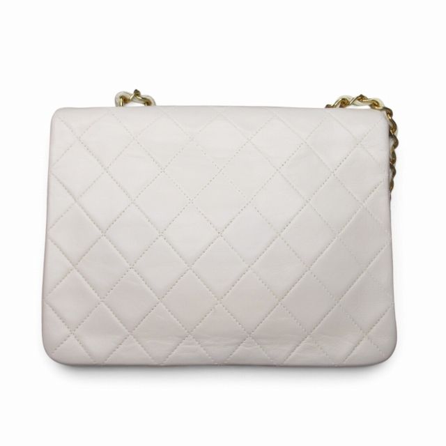 Chanel Quilted Chain Shoulder Bag Cross Lambskin White — view 2