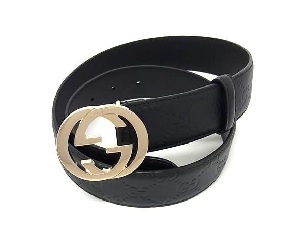 Gucci Interlocking G Guccissima Leather Gold 80 32 Black Belt