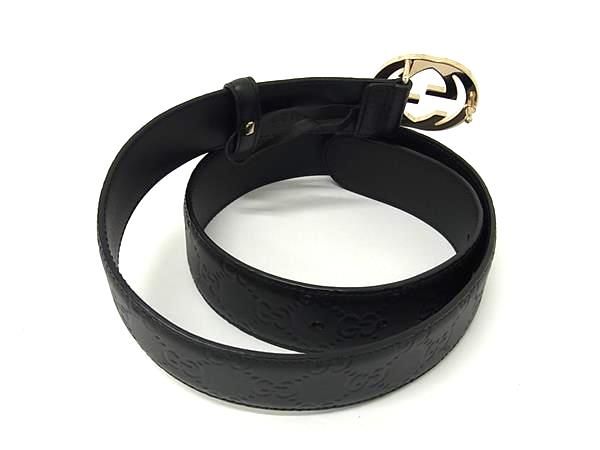 Gucci Interlocking G Guccissima Leather Gold 80 32 Black Belt — view 2