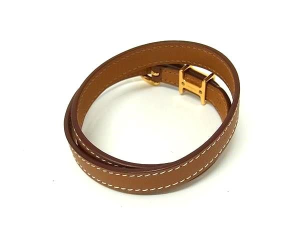 Hermes Trench Leather Gold Bracelet Brown — view 2
