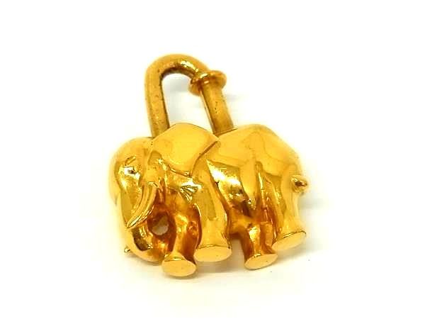 Hermes Elephant Cadena Metal Bag Charm Pendant Gold