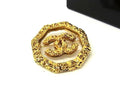 Chanel CC Logo 93A Lava Octagon Pin Brooch Pin Badge Gold Clear