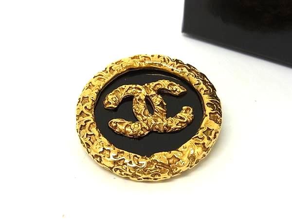 Chanel CC Logo 93A Lava Pin Badge Pin Brooch Gold Black