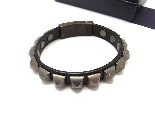 Prada Saffiano Leather Studded Bracelet Black