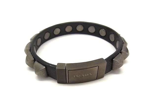 Prada Saffiano Leather Studded Bracelet Black — view 2