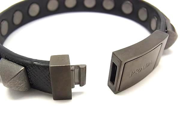 Prada Saffiano Leather Studded Bracelet Black — view 3