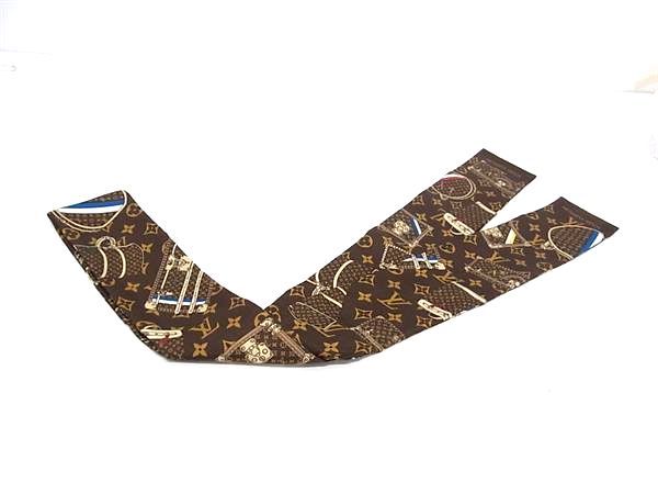 Louis Vuitton Bandeau Monogram Trunks Silk 100% Ribbon Scarf Brown — view 2