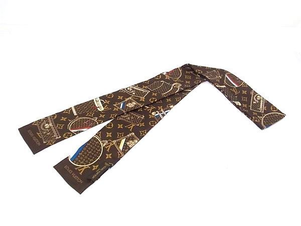 Louis Vuitton Bandeau Monogram Trunks Silk 100% Ribbon Scarf Brown