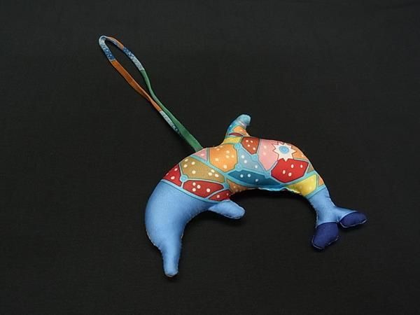 Hermes Petit H Canvas Dolphin Charm Key Holder Blue Multicolor