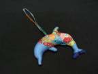 Hermes Petit H Canvas Dolphin Charm Key Holder Blue Multicolor
