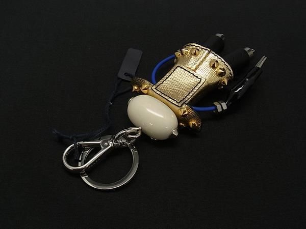 Prada Nancy Saffiano Leather Bag Charm Key Ring Gold — view 2