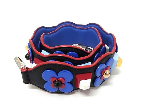 Fendi Strap You Leather Flower Bag Shoulder Black Blue