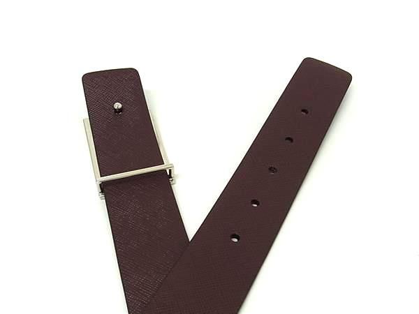 Prada Saffiano Leather Silver Reversible 34/85 Black Bordeaux Belt — view 3