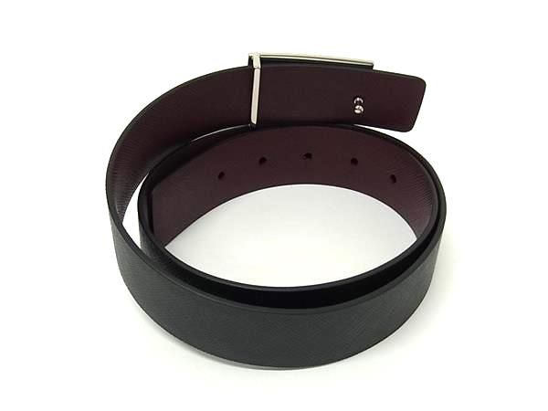 Prada Saffiano Leather Silver Reversible 34/85 Black Bordeaux Belt — view 2