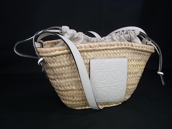 Loewe Drawstring Basket Anagram Raffia Shoulder Bag Light Beige