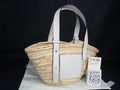 Loewe Anagram Basket Raffia Leather Tote Bag Beige