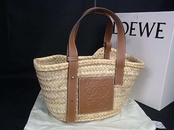 Loewe Basket Small Anagram Raffia Tote Bag Beige Brown
