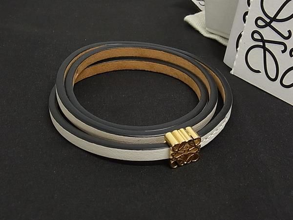 Loewe Anagram Twist Bangle Leather Bracelet Ivory Gold