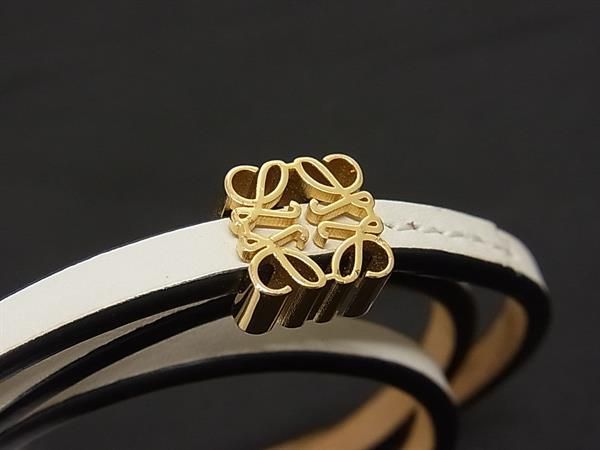 Loewe Anagram Twist Bangle Leather Bracelet Ivory Gold — view 3
