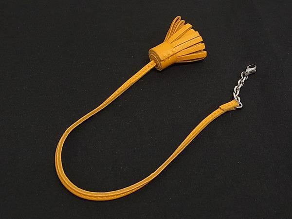 Hermes Carmencita Leather Silver Tassel Key Holder Charm Yellow — view 2