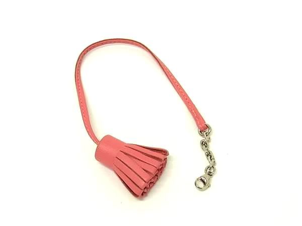 Hermes Carmencita Leather Silver Tassel Key Holder Charm Pink