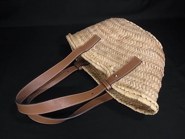 Loewe Anagram Basket Raffia Leather Handbag Tote Beige — view 3